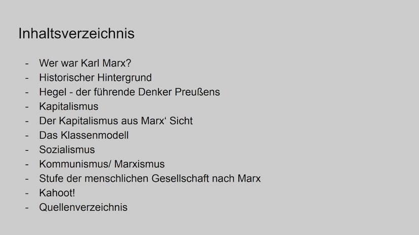 AAAAA
af
Karl Marx und seine Lehre
des Marxismus
Präsentation von Iman Ahmad Inhaltsverzeichnis
-
-
- Der Kapitalismus aus Marx' Sicht
Das K
