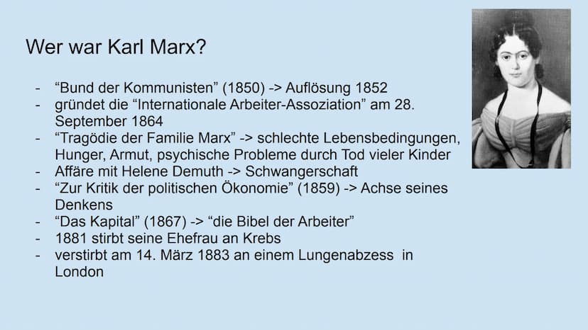 AAAAA
af
Karl Marx und seine Lehre
des Marxismus
Präsentation von Iman Ahmad Inhaltsverzeichnis
-
-
- Der Kapitalismus aus Marx' Sicht
Das K