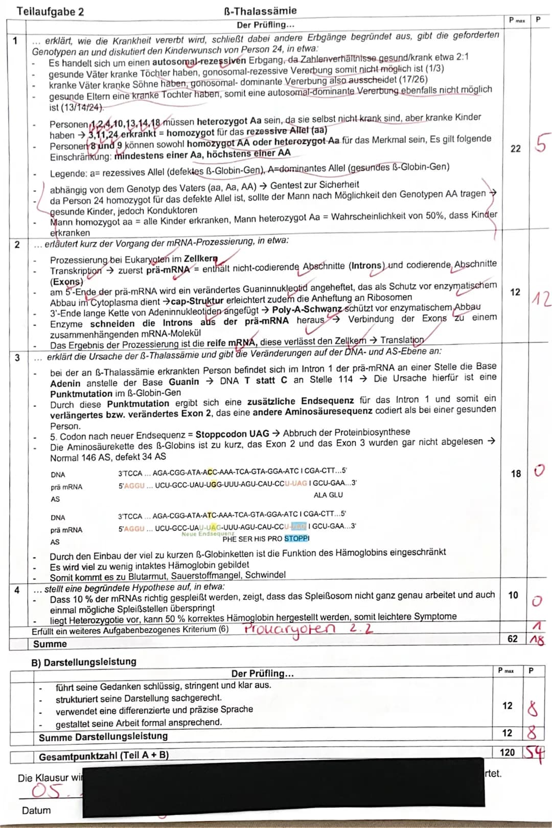 Bi1 - Q1 (Stz)
150 Minuten
II. Thalassämie - eine erblich bedingte Krankheit
1. Biologieklausur LK
- Genetik -
II.1 Erklären Sie, wie die Kr