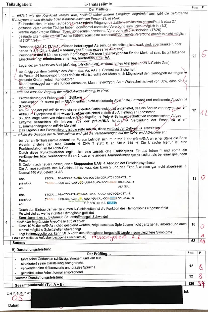 Bi1 - Q1 (Stz)
150 Minuten
II. Thalassämie - eine erblich bedingte Krankheit
1. Biologieklausur LK
- Genetik -
II.1 Erklären Sie, wie die Kr