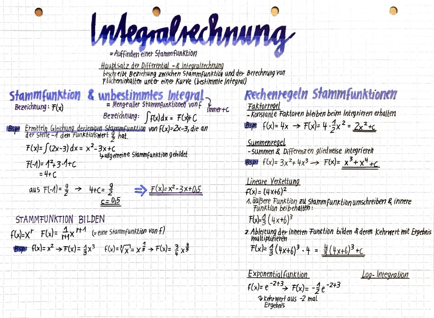 # Integralrechnung

= Auffinden einer Stammfunktion

Hauptsatz der Differential & Integral rechnung
beschreibt Beziehung zwischen Stammfunkt