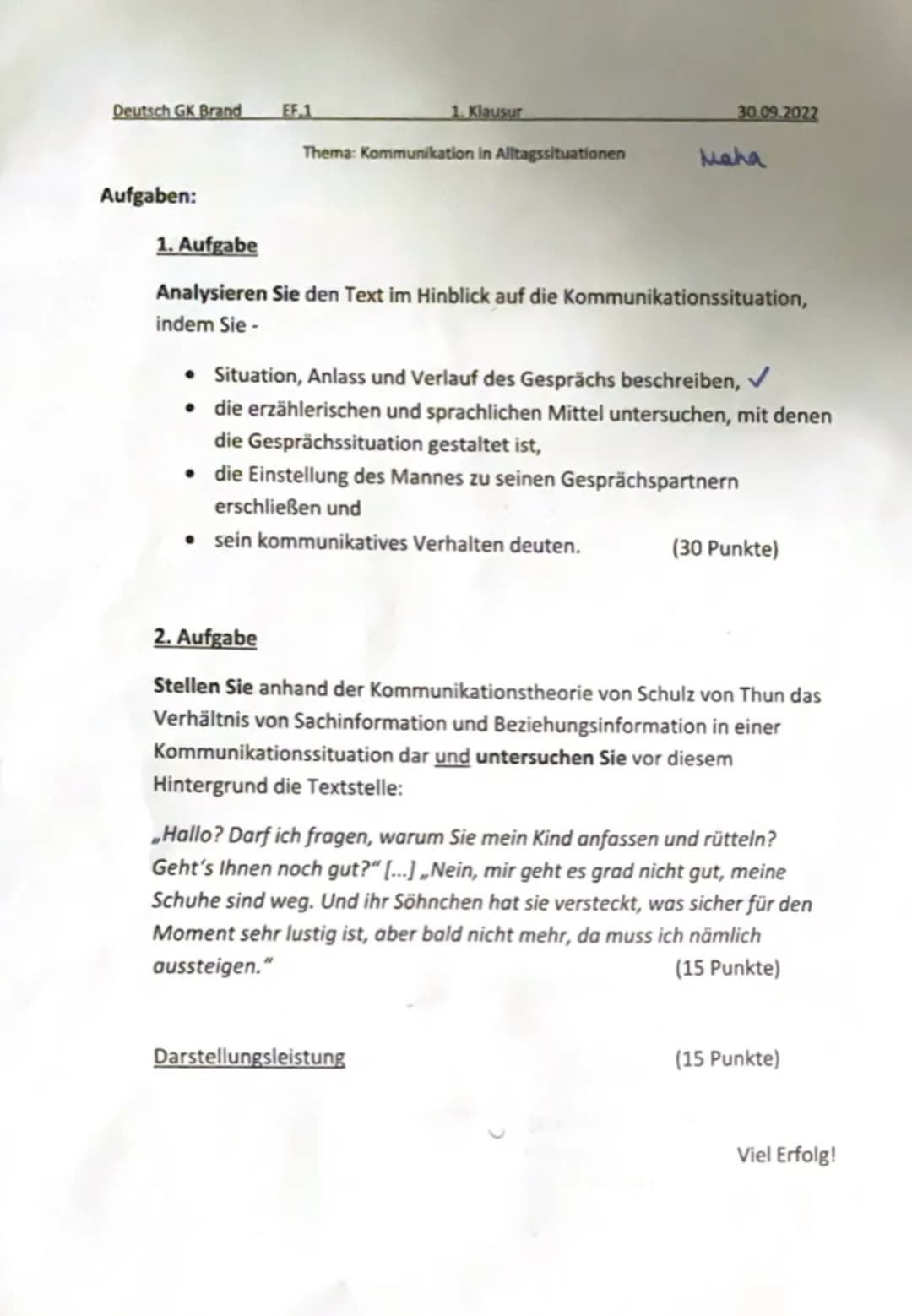 Klausur zu Kommunikation EF