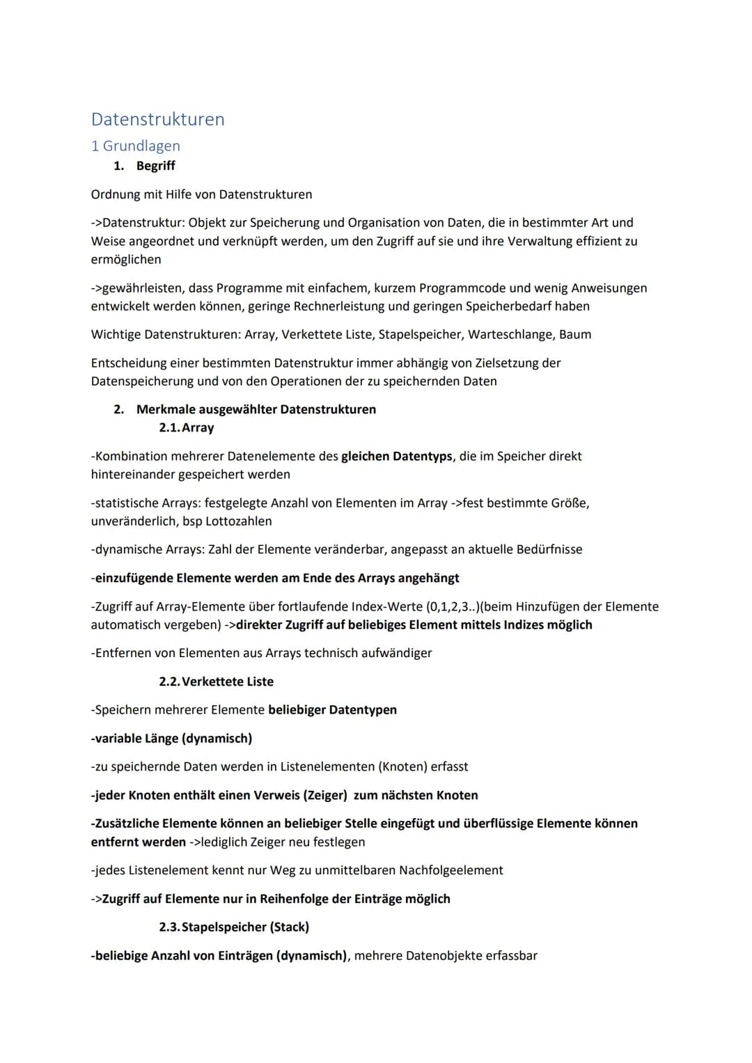 Datenstrukturen
1 Grundlagen
1. Begriff
Ordnung mit Hilfe von Datenstrukturen
->Datenstruktur: Objekt zur Speicherung und Organisation von D