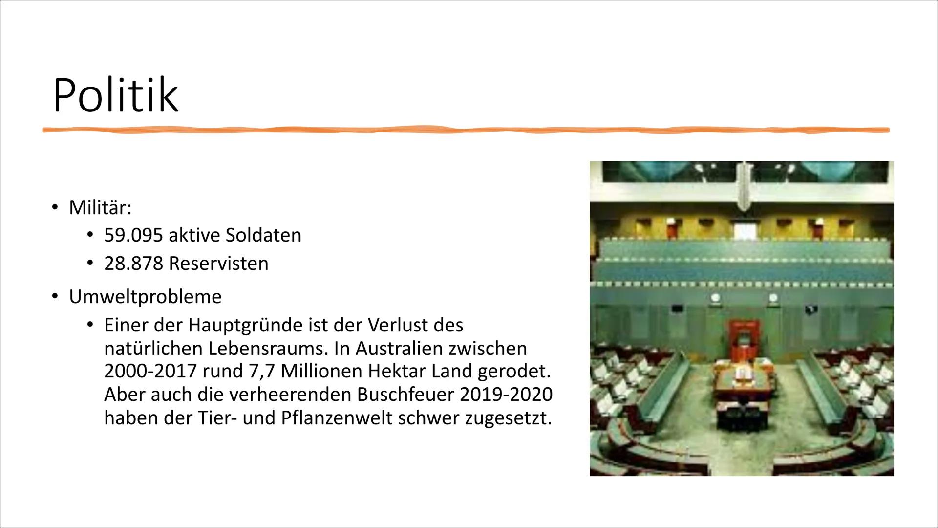 Australien # Gliederung

*   Allgemeine Fakten
*   Geographisch & Klima
*   Bevölkerung
*   Geschichte
*   Kultur
*   Politik & Wirtschaft
*