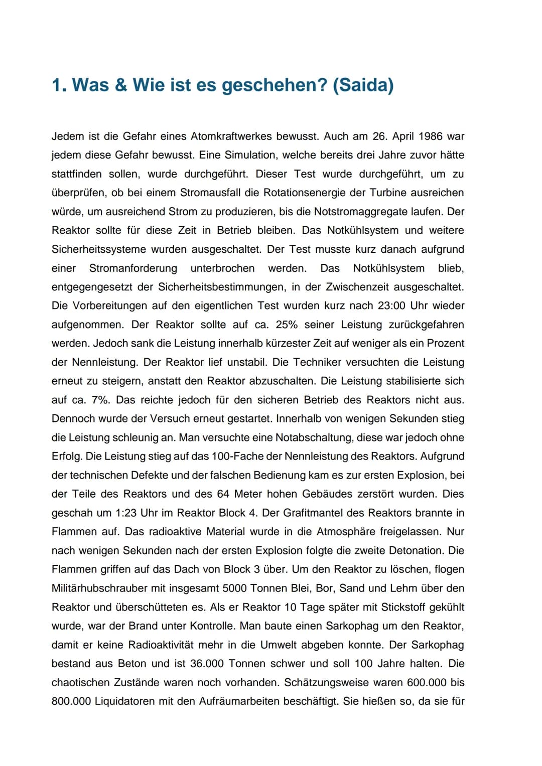 Atomunfall Tschernobyl
Physik
Frau Heibel
29.03.20 Inhalt
1. Was & Wie ist es geschehen?.
2. Welche Folgen gab es in Deutschland?
3. Welche 