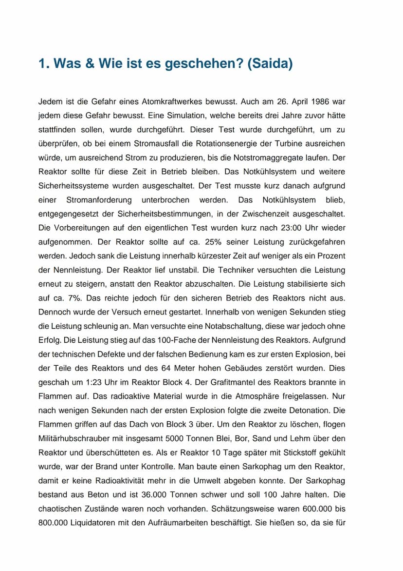 Atomunfall Tschernobyl
Physik
Frau Heibel
29.03.20 Inhalt
1. Was & Wie ist es geschehen?.
2. Welche Folgen gab es in Deutschland?
3. Welche 