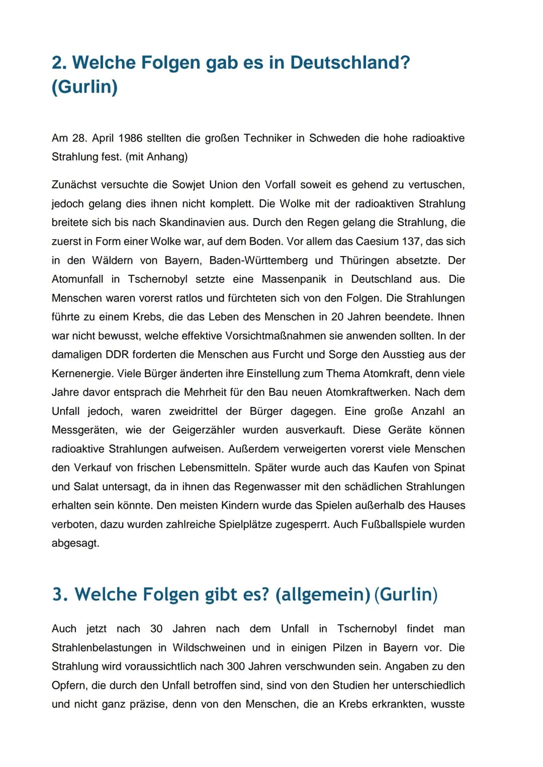 Atomunfall Tschernobyl
Physik
Frau Heibel
29.03.20 Inhalt
1. Was & Wie ist es geschehen?.
2. Welche Folgen gab es in Deutschland?
3. Welche 