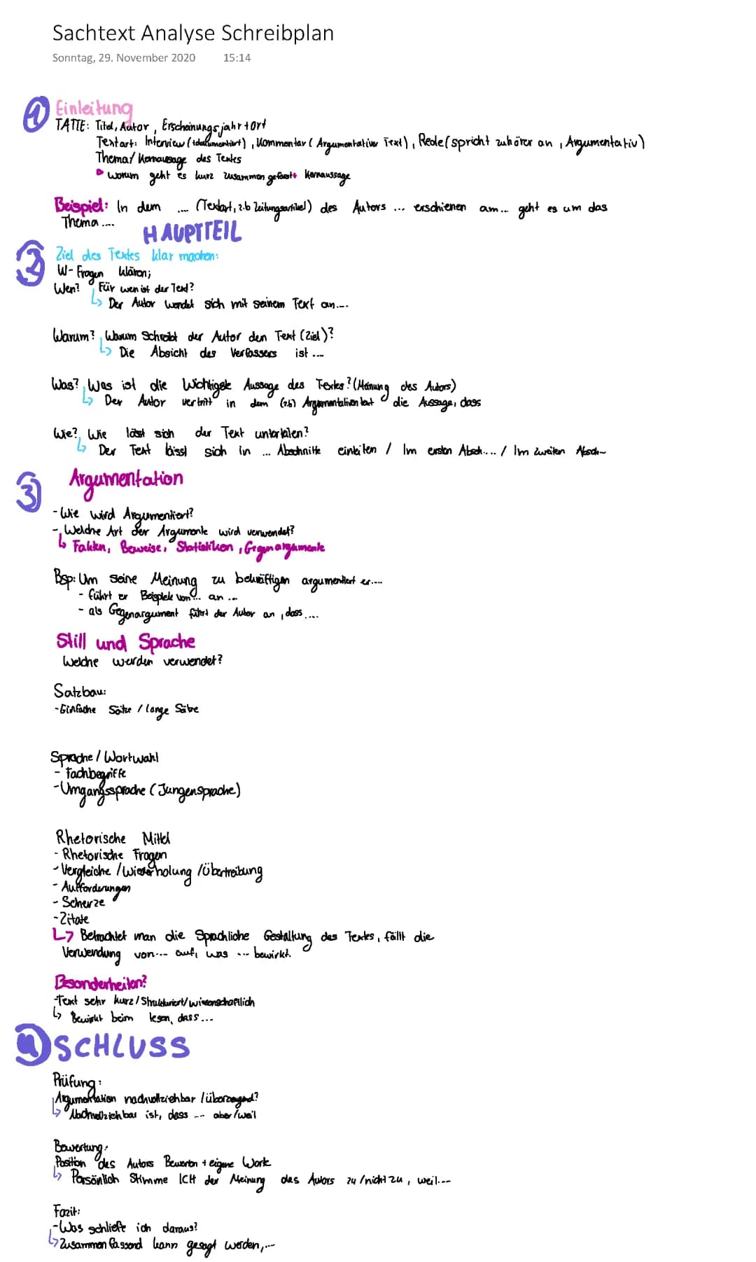 Wie schreibt man am besten eine Sachtextanalyse? Schreibplan und Beispiele mit Lösungen