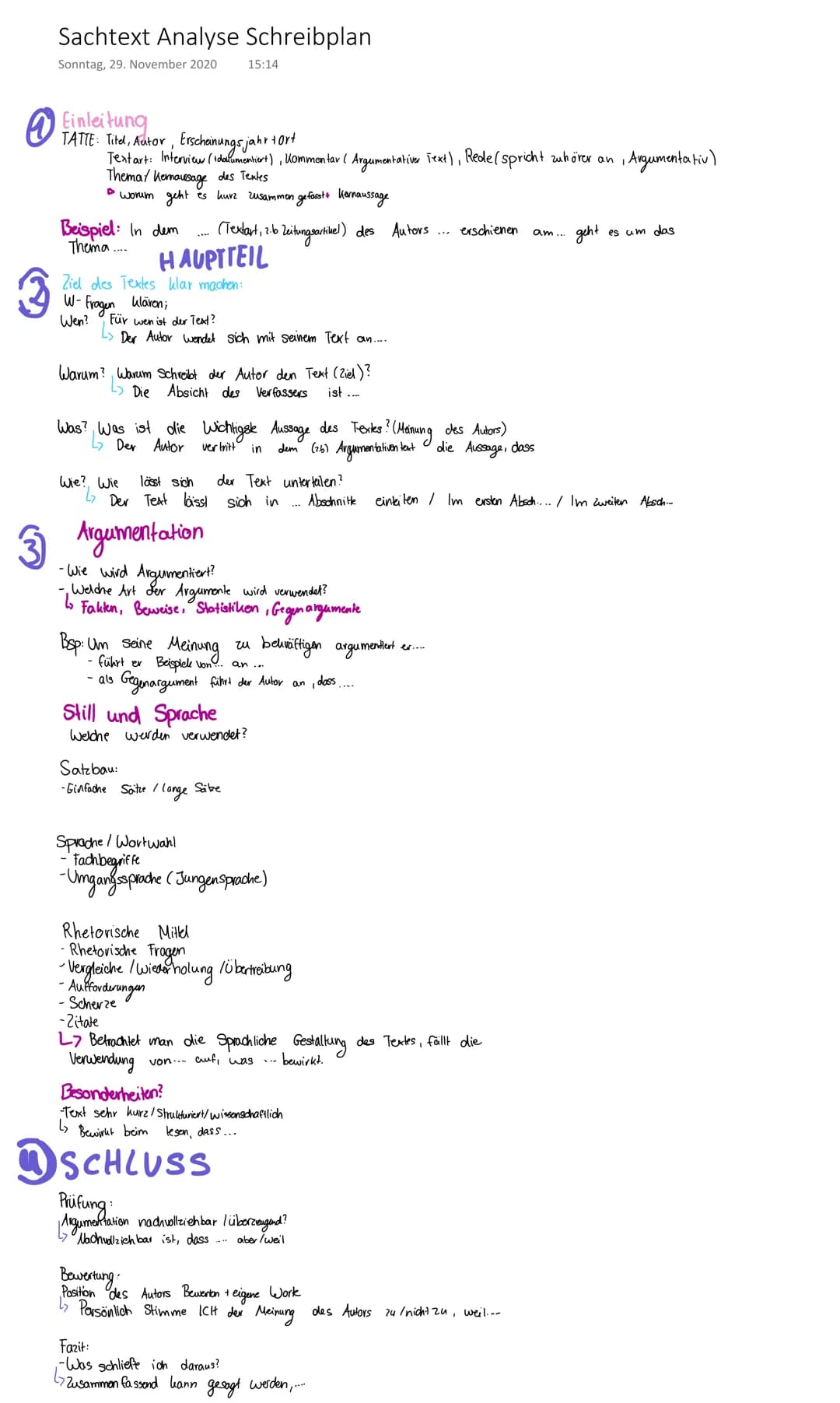 3
Sachtext Analyse Schreibplan
Sonntag, 29. November 2020 15:14
Einleitung
TATTE: Titel, Autor, Erscheinungsjahr tort
Textart: Interview (to