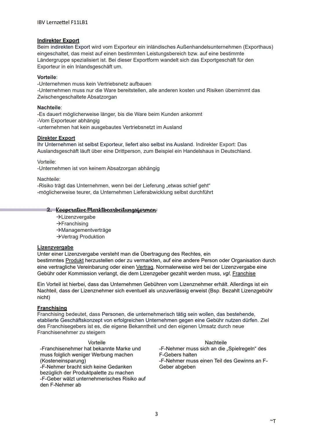# IBV Lernzettel F11LB1

# Ein Unternehmen International ausrichten

Internationalisierung Geographische Ausdehnung ökonomischer Aktivitäten
