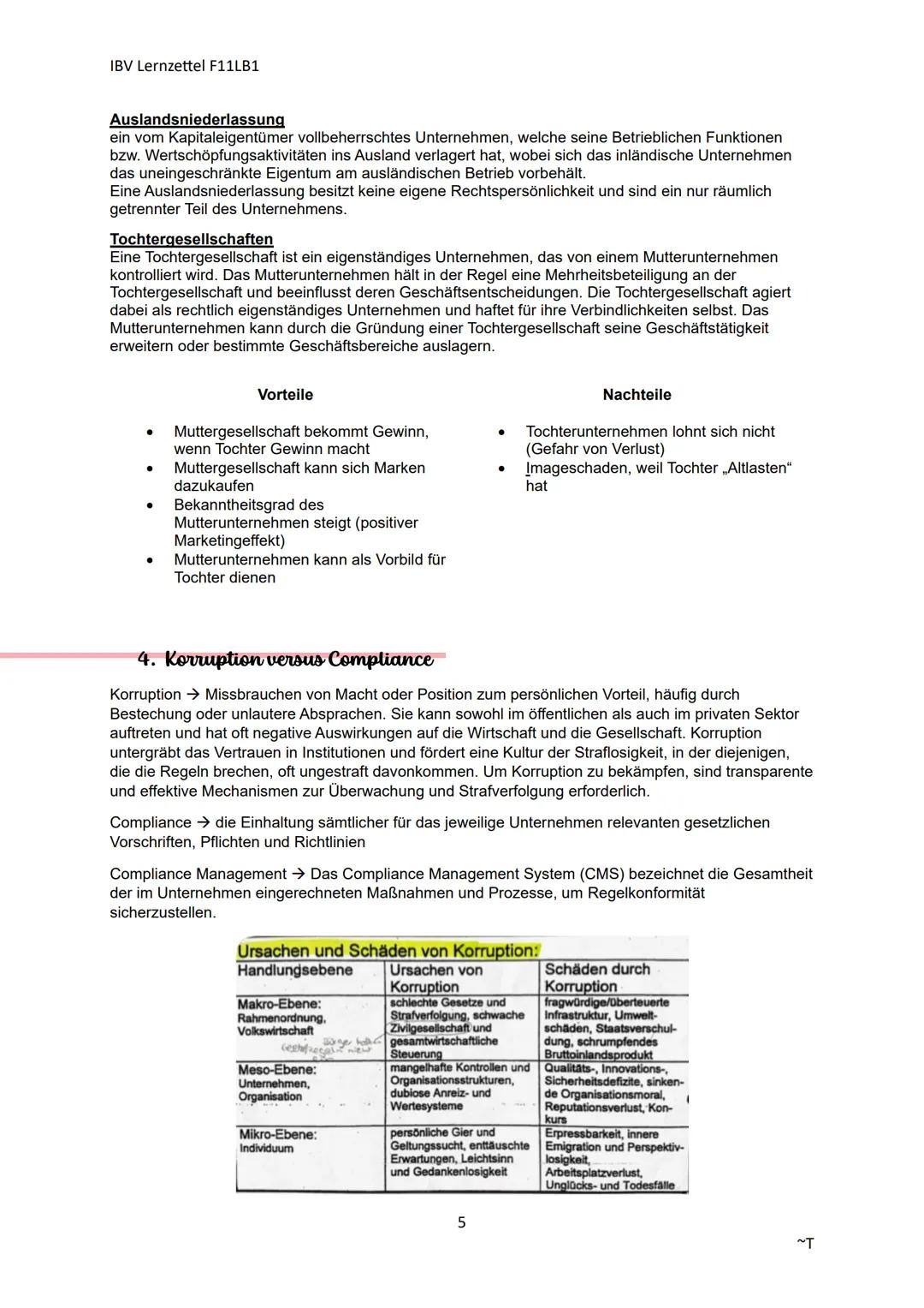 # IBV Lernzettel F11LB1

# Ein Unternehmen International ausrichten

Internationalisierung Geographische Ausdehnung ökonomischer Aktivitäten