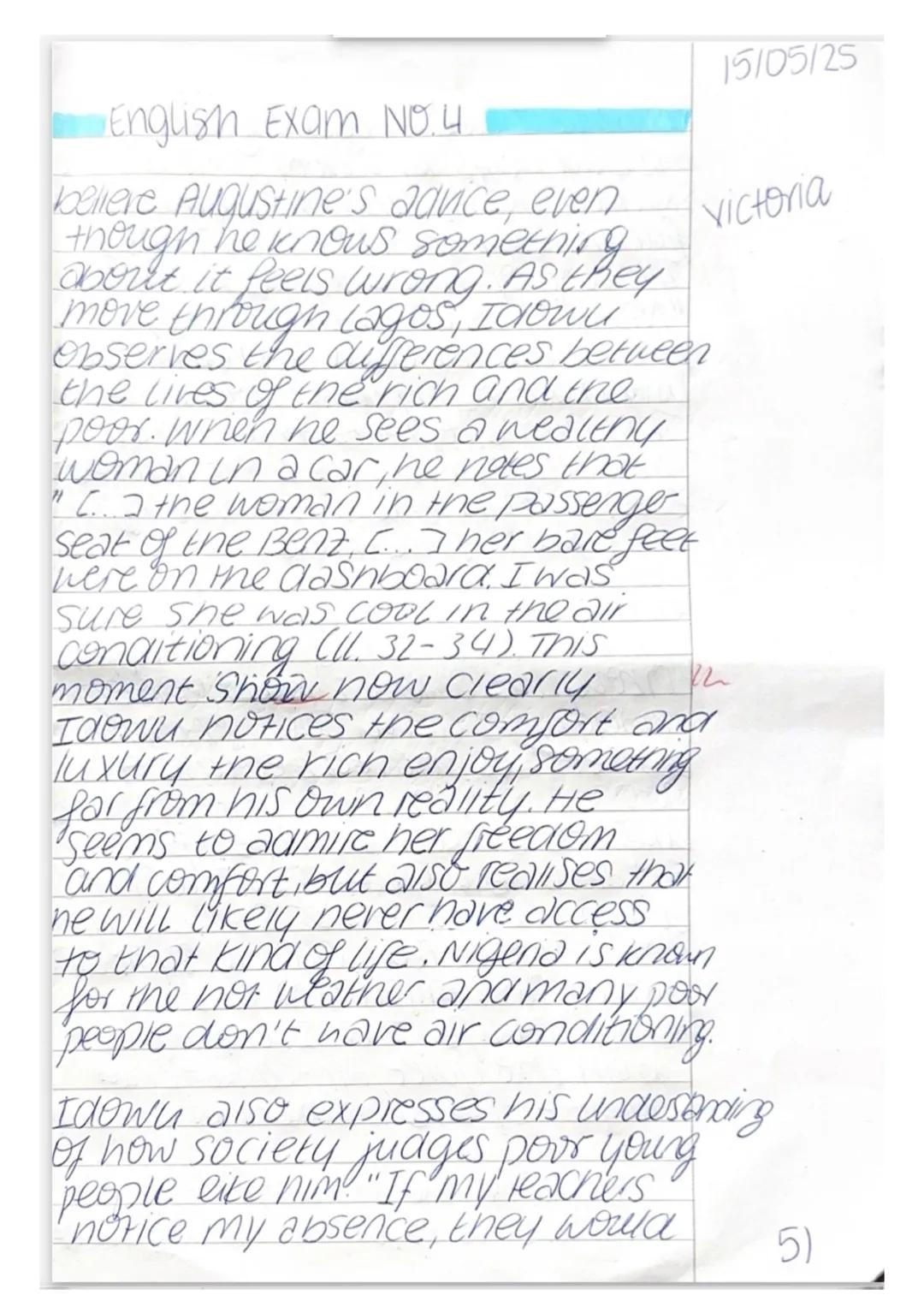 Part A: Reading and Writing
The following extract follows Idowu, a young Lagosian lured away from school one day by Augustine,
a fellow stud