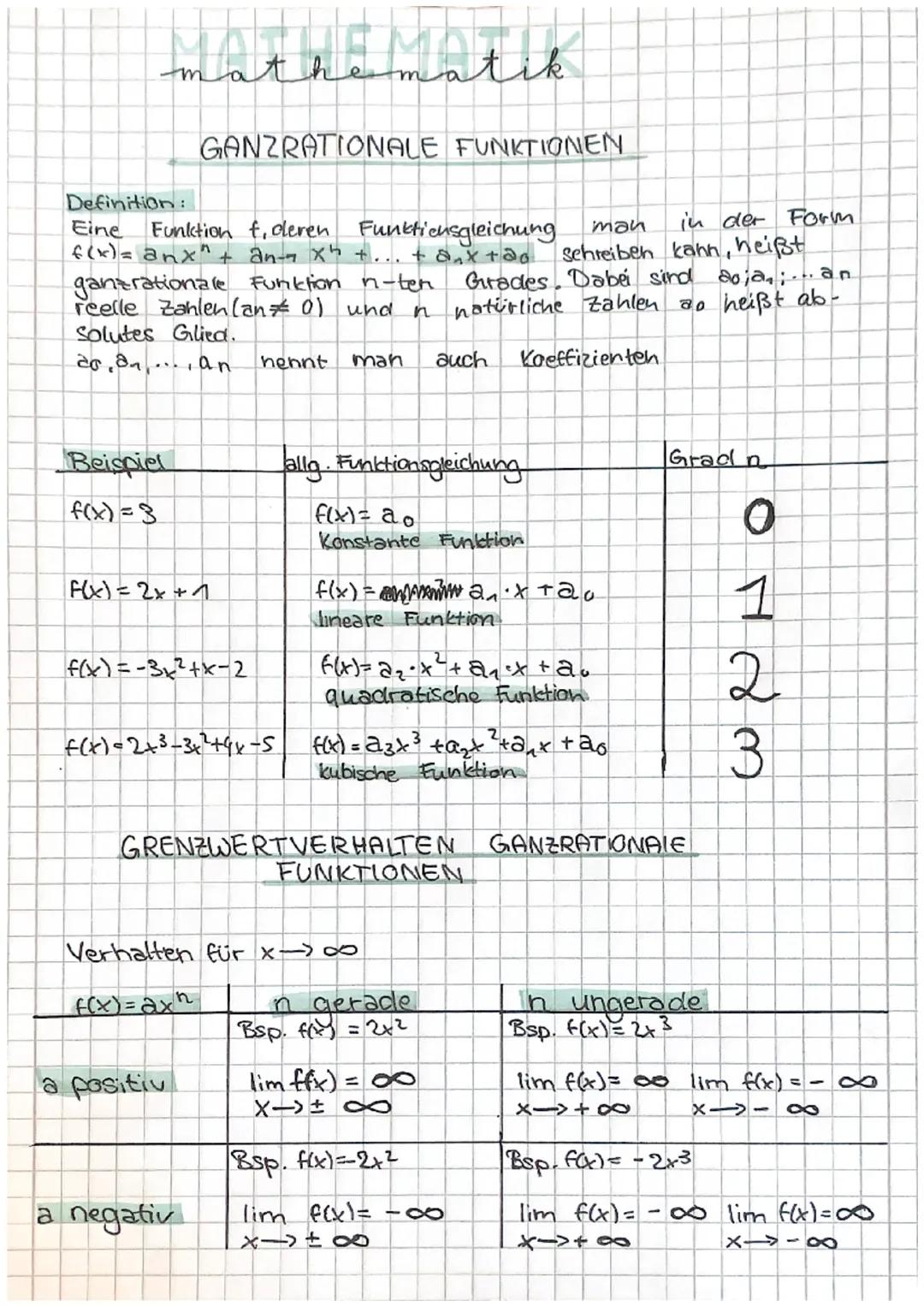 -m
Beispiel
f(x)=3
Definition:
in der Form
Eine Funktion f, deren Funktionsgleichung
man
f(x)= anx" an- x² + ... + a₂x +ão.
Schreiben kann, 