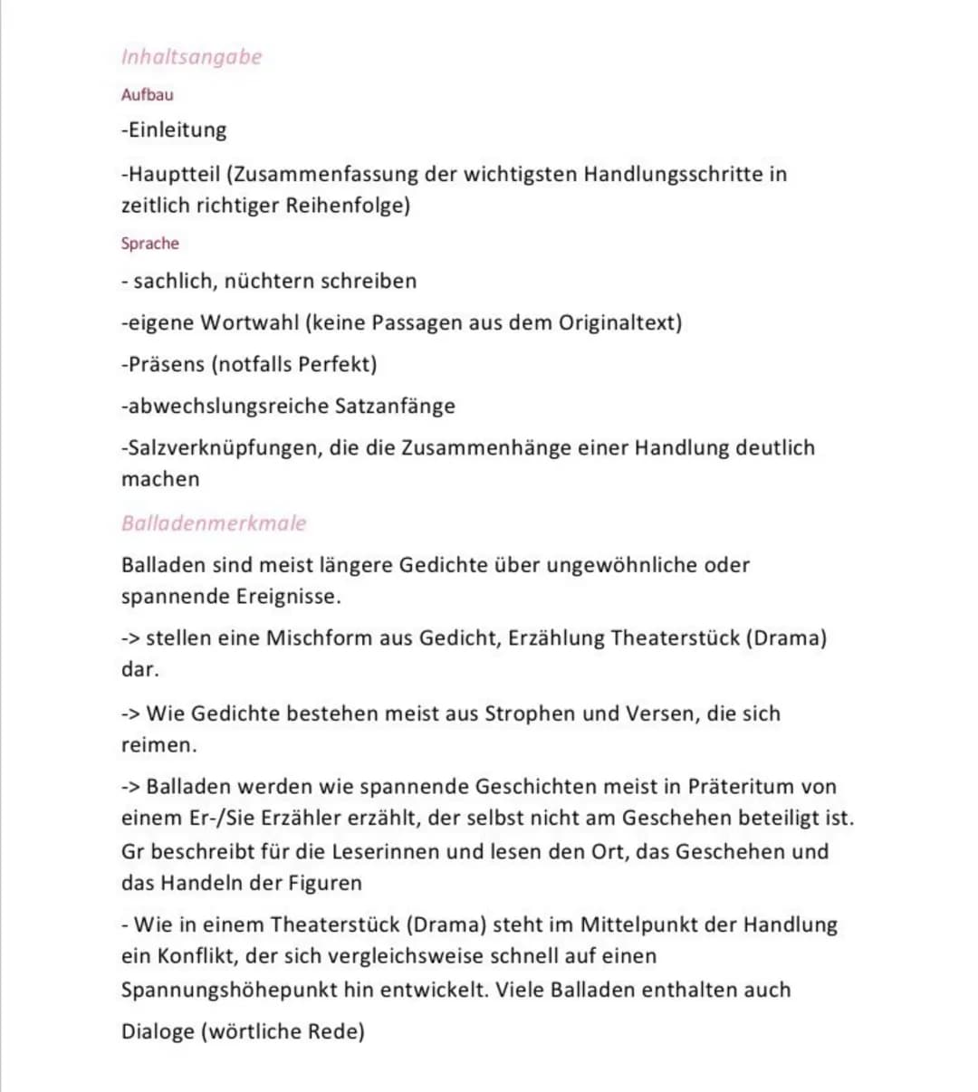 Balladen
Form und Aufbau
- Gliederung in Strophen und Verse
-Reimschema zb. Paarreim (aa bb), Kreuzreim (ab ab) oder umarmender
Reim (ab ba)