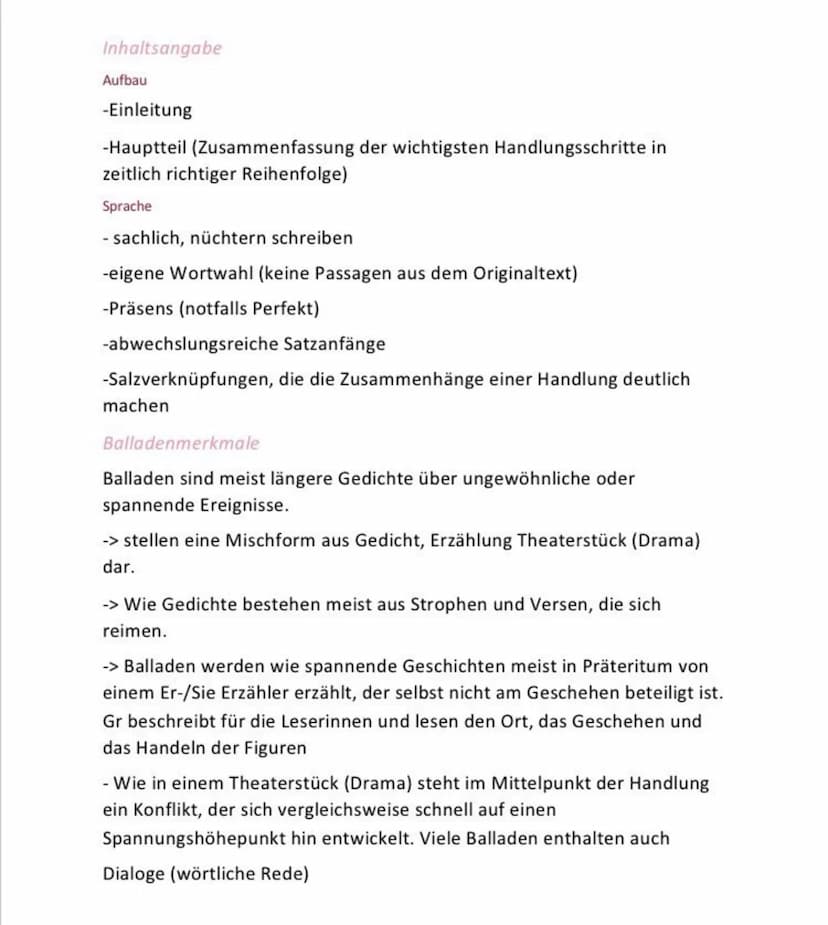 Balladen
Form und Aufbau
- Gliederung in Strophen und Verse
-Reimschema zb. Paarreim (aa bb), Kreuzreim (ab ab) oder umarmender
Reim (ab ba)