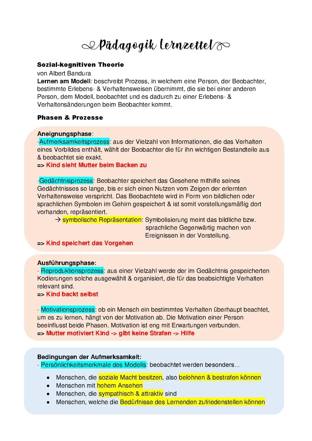 Sozial-kognitive Lerntheorie von Bandura einfach erklärt - PDF