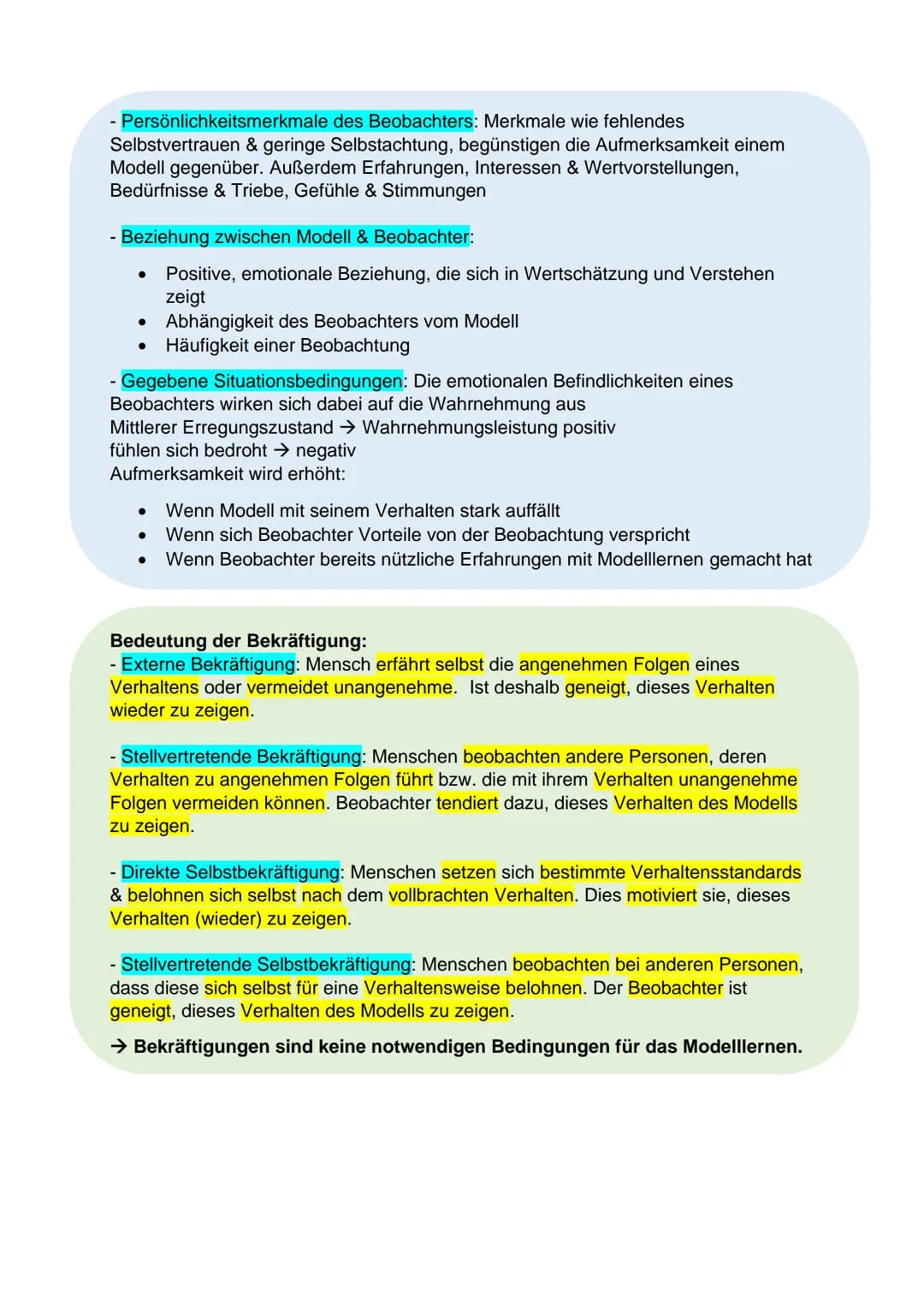 Pädagogik lernzettel
Sozial-kognitiven Theorie
von Albert Bandura
Lernen am Modell: beschreibt Prozess, in welchem eine Person, der Beobacht