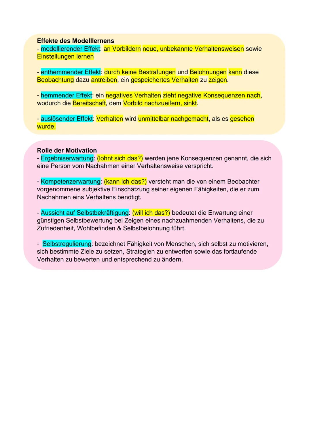 Pädagogik lernzettel
Sozial-kognitiven Theorie
von Albert Bandura
Lernen am Modell: beschreibt Prozess, in welchem eine Person, der Beobacht