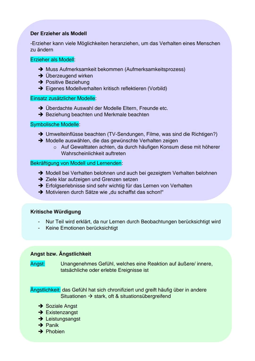 Pädagogik lernzettel
Sozial-kognitiven Theorie
von Albert Bandura
Lernen am Modell: beschreibt Prozess, in welchem eine Person, der Beobacht