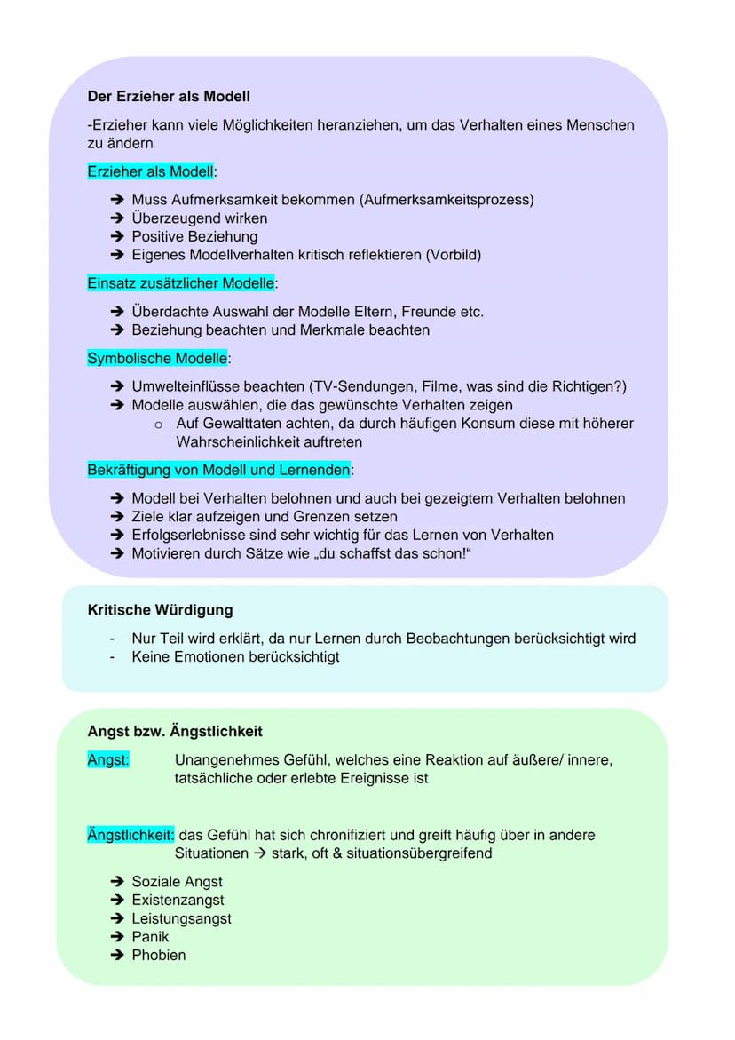Pädagogik lernzettel
Sozial-kognitiven Theorie
von Albert Bandura
Lernen am Modell: beschreibt Prozess, in welchem eine Person, der Beobacht