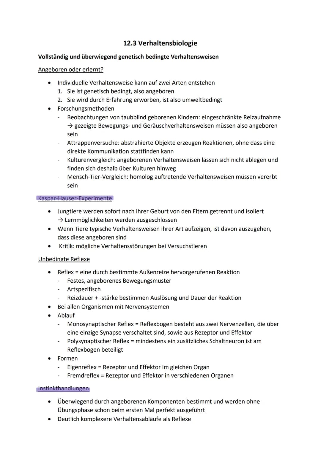 12.3 Verhaltensbiologie
Vollständig und überwiegend genetisch bedingte Verhaltensweisen
Angeboren oder erlernt?
● Individuelle Verhaltenswei