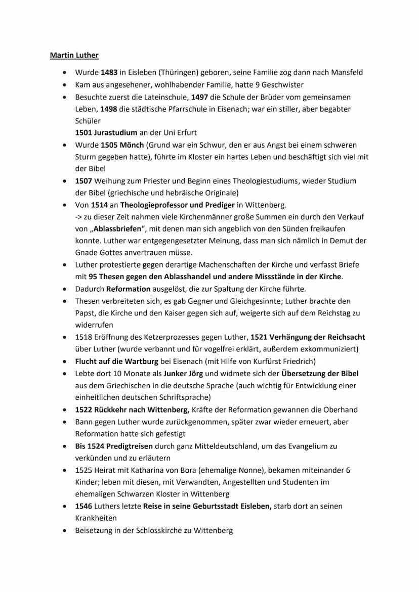 Martin Luther
Martin Luther wurde am 10. November 1483 in Eisleben als Martin ,,Luder"
geboren, seinen Nachnamen änderte er später.
Sein Vat