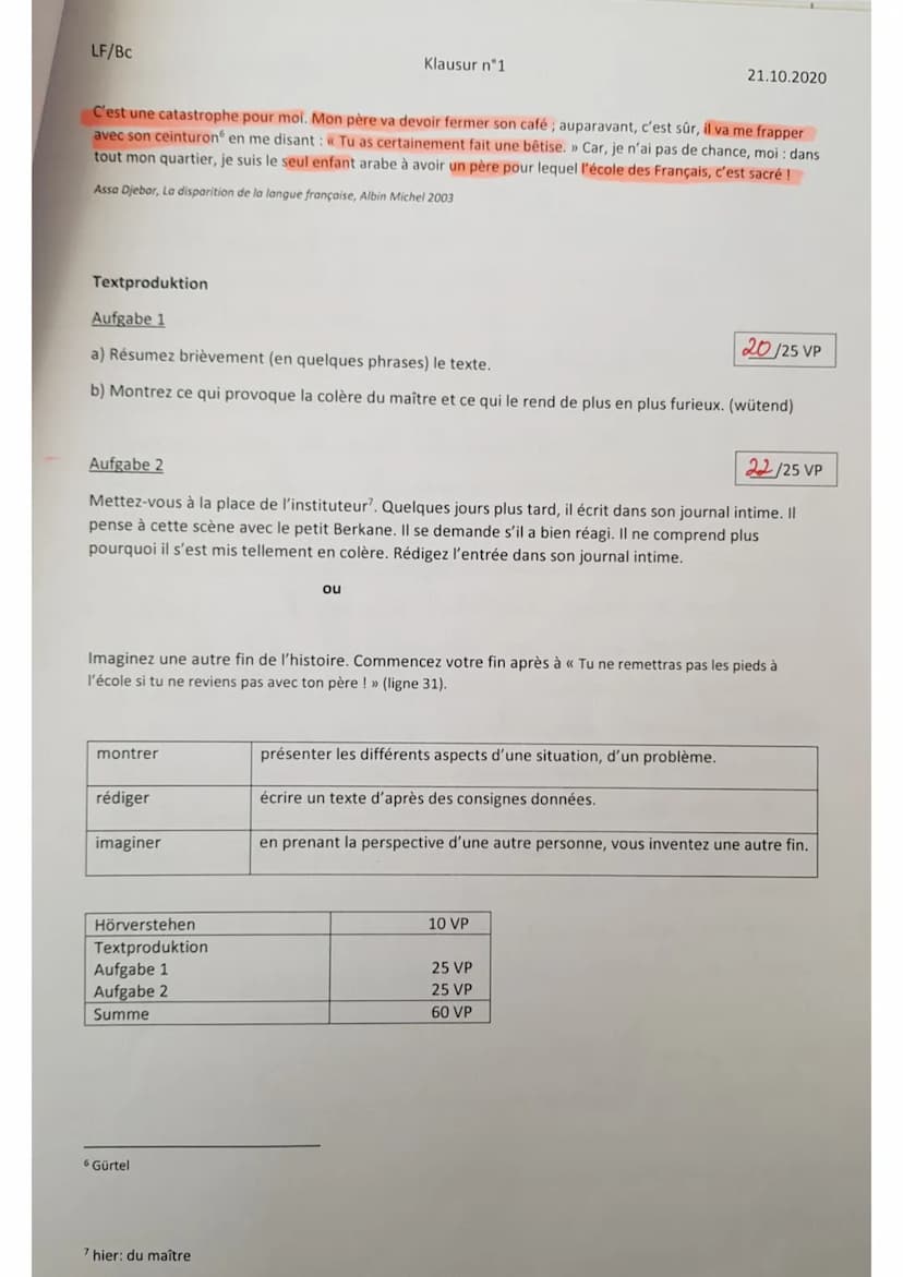 LF/Bc
nom:
Raschida
Thiombane
Klausur nᵒ1
points: 52 VP
note à l'oral: 13 NP
note: 13 NP
10,6
O
21.10.2020
La scène se passe en 1952 dans un