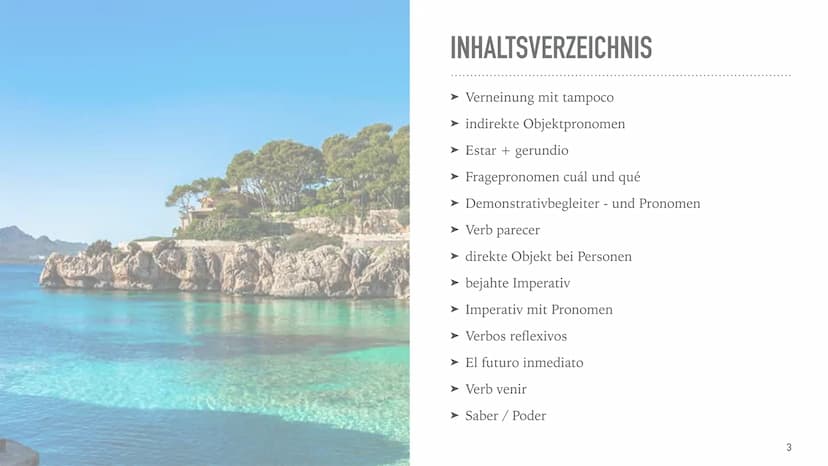 SPANISCHE GRAMMATIK
AbiGe INHALTSVERZEICHNIS
➤ Verbkonjugationen
➤ unregelmäßige Verb ser / estar
➤ einfache Verneinung
➤ Artikel
➤ Singular