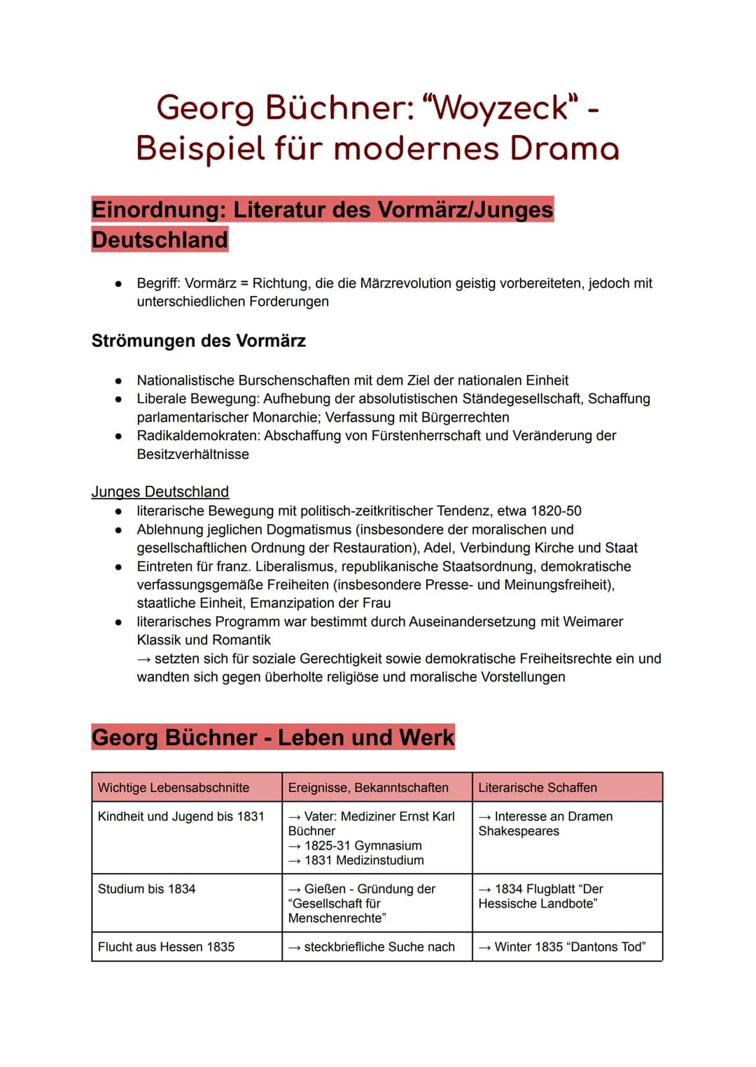 Georg Büchner: "Woyzeck" -
Beispiel für modernes Drama
Einordnung: Literatur des Vormärz/Junges
Deutschland
● Begriff: Vormärz = Richtung, d