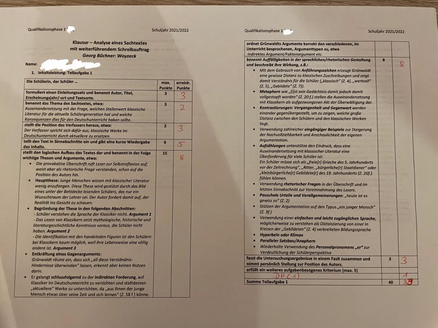 Klausur GK Deutsch (2021/2022)
Thema der Unterrichtsreihe: Georg Büchner ,,Woyzeck"
Aufgabenart: Erörterung von Sachtexten mit Bezug auf ein