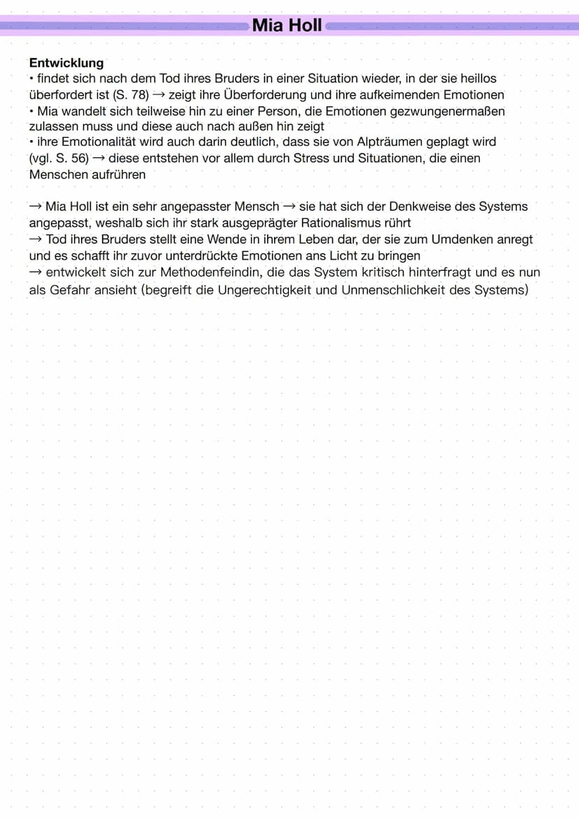 Allgemeines
Protagonistin
• 34 Jahre alt (S. 84)
erfolgreiche Biologin (S. 19)
• wohnt in einem Wächterhaus (S. 22), oberste Wohnung
• Morit