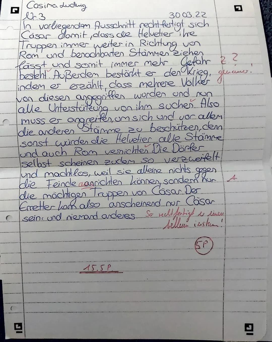 9
1
2
3
4
5
Klasse: 10
6
Name: Cosima
LATEIN-Klassenarbeit Nr. 3
Thema: Caesar - De bello Gallico
B: AUFGABEN:
LAD.
facile ab oppidis vim ho