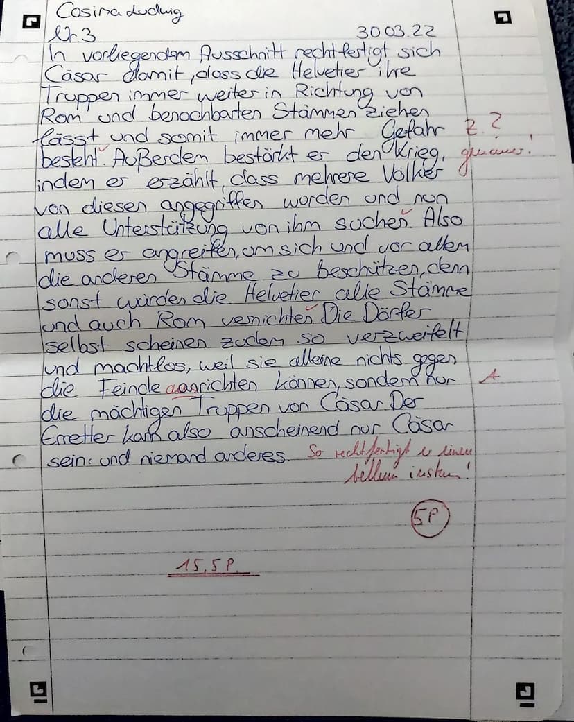 9
1
2
3
4
5
Klasse: 10
6
Name: Cosima
LATEIN-Klassenarbeit Nr. 3
Thema: Caesar - De bello Gallico
B: AUFGABEN:
LAD.
facile ab oppidis vim ho