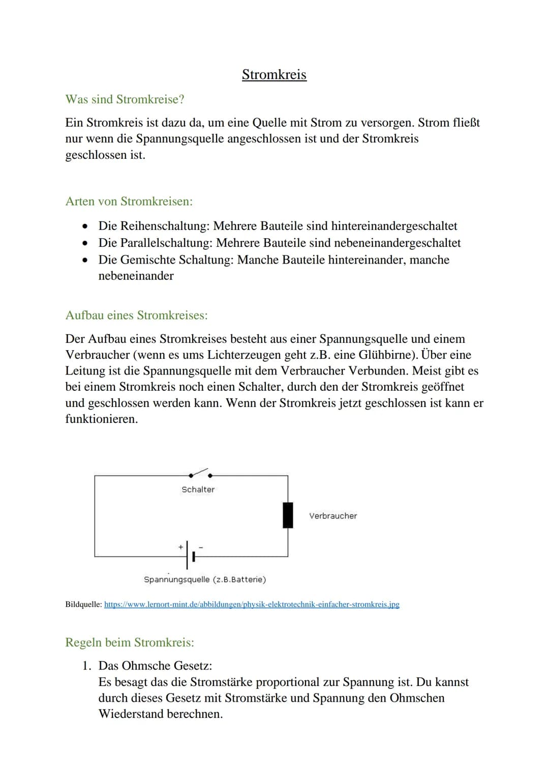 Was sind Stromkreise?
Ein Stromkreis ist dazu da, um eine Quelle mit Strom zu versorgen. Strom fließt
nur wenn die Spannungsquelle angeschlo