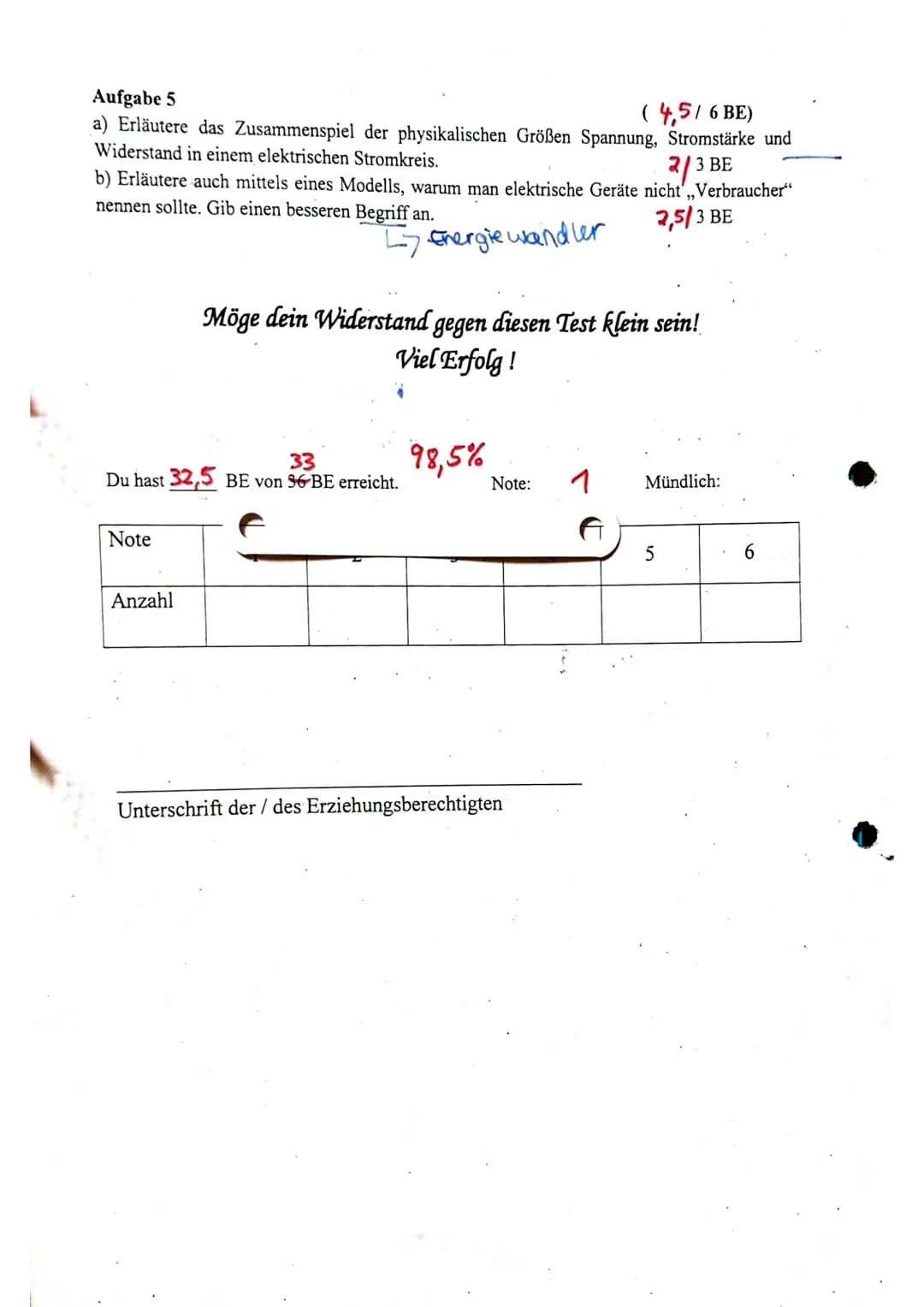 Physiktest 9.2
Aufgabe 1
Ergänze die Tabelle.
Physikalische Größe
Ladung
Stromstärka
Widerstand
Spannung
I
Klasse 9 G
Stelle deinen Lösungsw