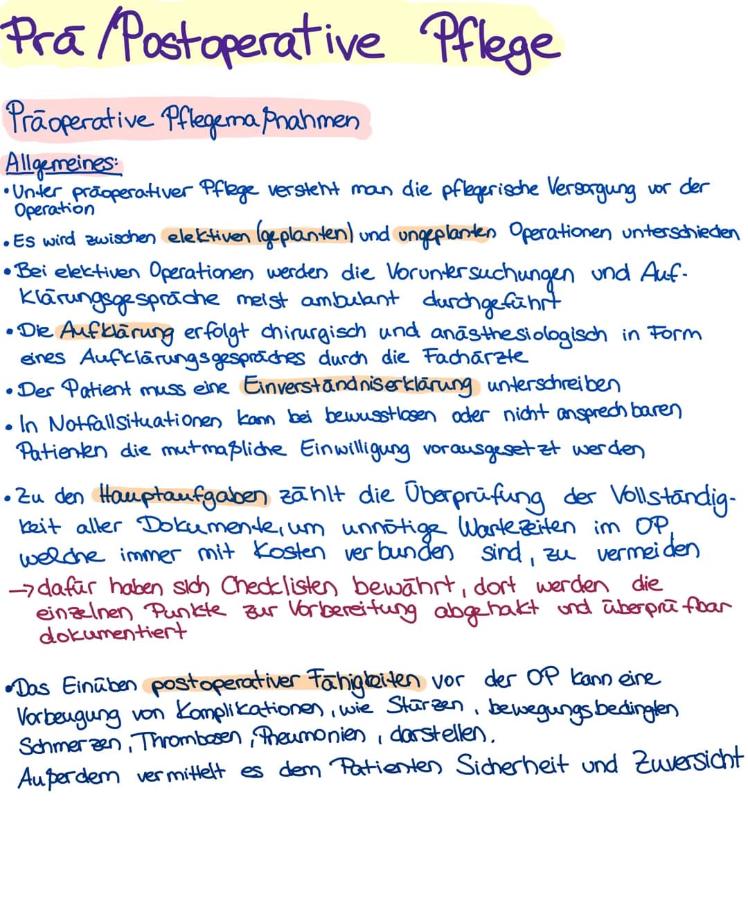 Pra/Postoperative Pflege
Praoperative Pflegema Phahmen
Allgemeines:
•Unter praoperativer Pflege versteht man die pflegerische Versorgung vor