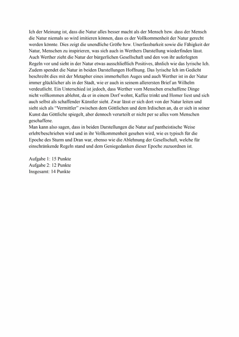 Analyse "Die Leiden des jungen Werthers"
Aufgabenstellung:
1. Analysieren und interpretieren Sie den Brief von 26. Mai 1771 hinsichtlich der