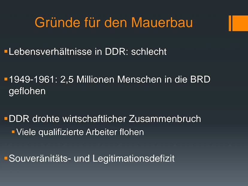 38
Mauerbau 1961
eine Präsentation von
Geschichte Q3 -
22.11.2021
Abbildung 1
Eckdaten
Gründe für den
Mauerbau
(Jahr des)
Mauerbau(s)
Reakti