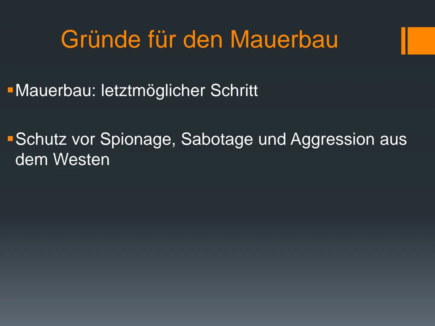 38
Mauerbau 1961
eine Präsentation von
Geschichte Q3 -
22.11.2021
Abbildung 1
Eckdaten
Gründe für den
Mauerbau
(Jahr des)
Mauerbau(s)
Reakti