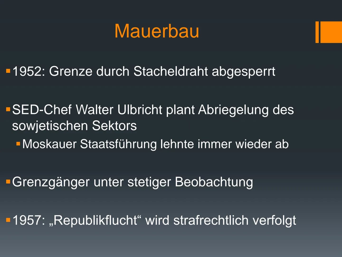 38
Mauerbau 1961
eine Präsentation von
Geschichte Q3 -
22.11.2021
Abbildung 1
Eckdaten
Gründe für den
Mauerbau
(Jahr des)
Mauerbau(s)
Reakti