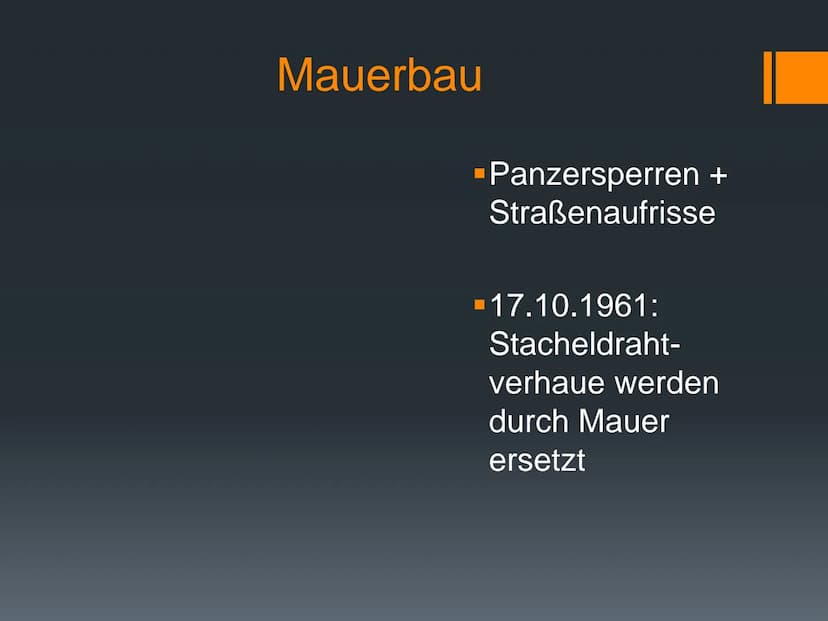 38
Mauerbau 1961
eine Präsentation von
Geschichte Q3 -
22.11.2021
Abbildung 1
Eckdaten
Gründe für den
Mauerbau
(Jahr des)
Mauerbau(s)
Reakti