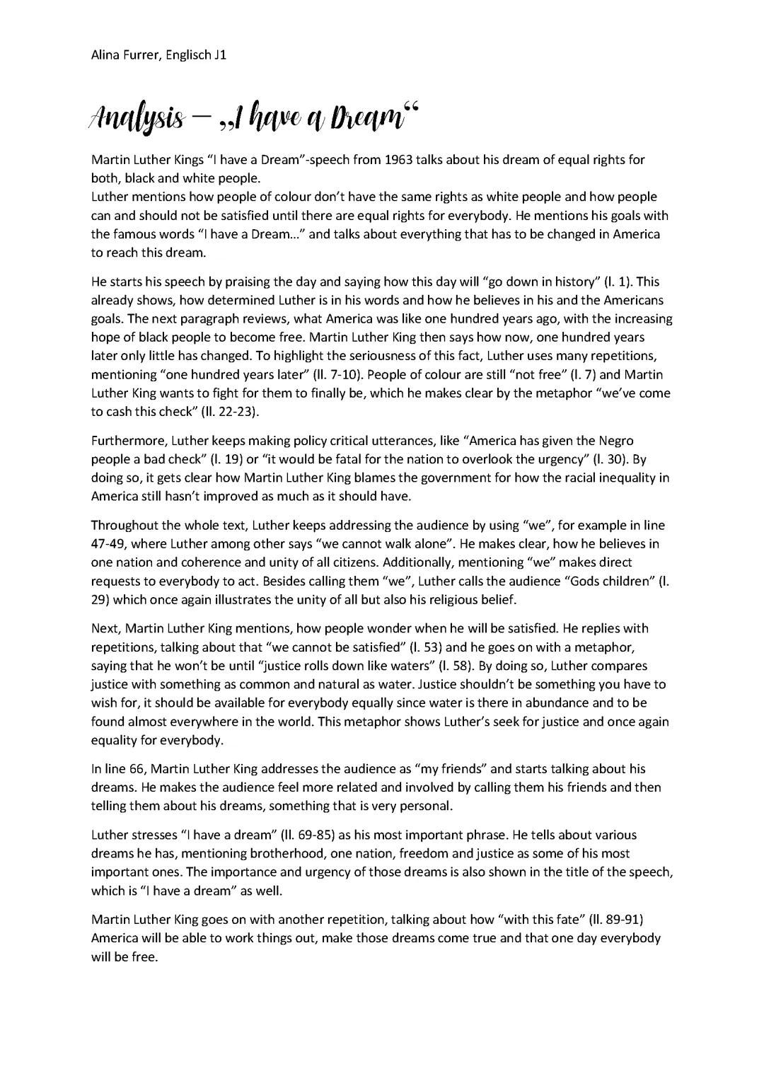 Analyse von MArtin Luthers "I have a dream"-Rede