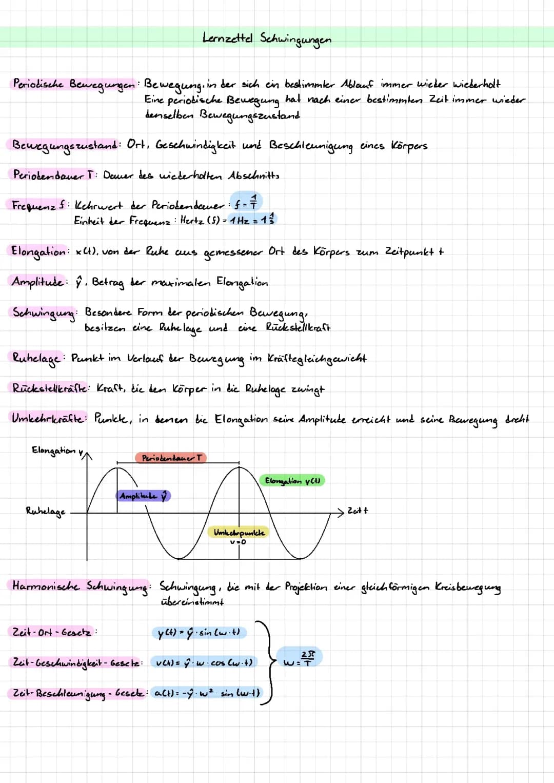 Lernzettel Physik: Schwingungen
