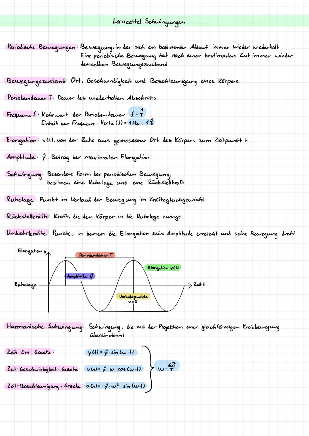 Lernzettel Schwingungen
Periodische Bewegungen: Bewegling, in der sich ein bestimmter Ablauf immer wieder wiederholt
Eine periodische Bewegu