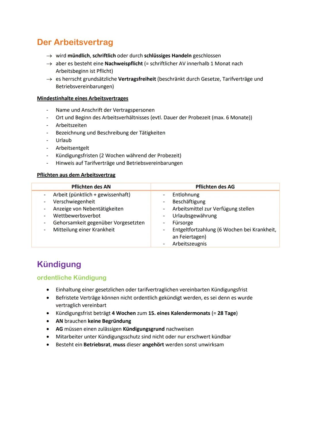 # Der Arbeitsvertrag

→ wird mündlich, schriftlich oder durch schlüssiges Handeln geschlossen

→ aber es besteht eine Nachweispflicht (= sch