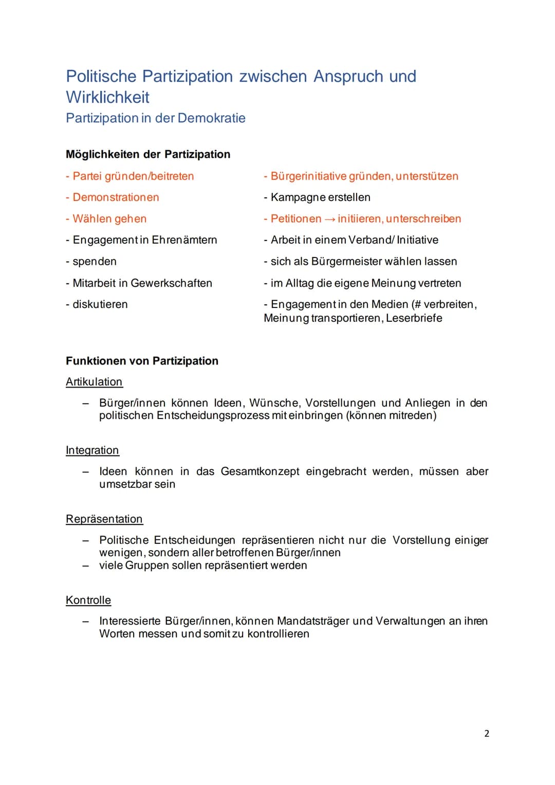 ABI-POLITIK
Leon Schwarz Inhaltsverzeichnis
Politische Partizipation zwischen Anspruch und Wirklichkeit.
Partizipation in der Demokratie....