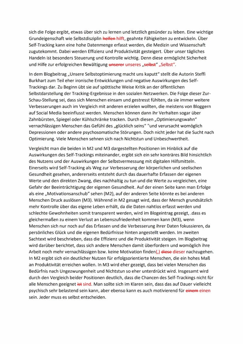 Textvergleich zum Thema Self-Tracking
Bei den vorliegenden Materialien handelt es sich zunächst um den Sachtext ,,Führt
Selbstvermessung zu 