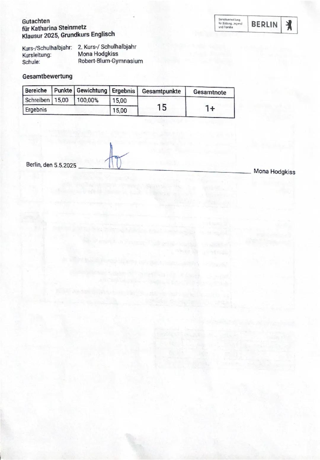 Cambridge Exam - Q2
M. Hodgkiss
17 March 2025
Zeitvorgabe: 90 Minuten
Hilfsmittel: keine
Student's name: Katharina Steinmitk
Points:
Part 1 
