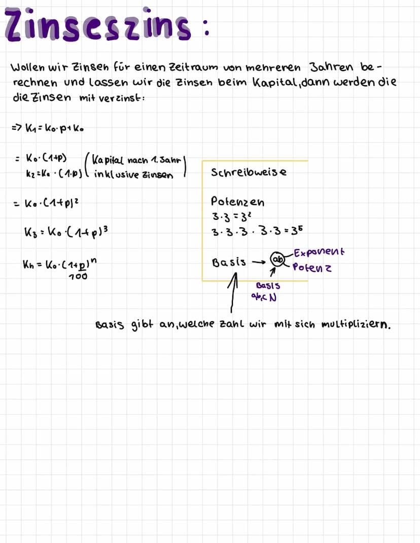 Mathe
ZINSEN ZINSESZINS PROZENTE
Zinsen:
1. Regel
Berechnen wie bei den Prozenten:
G
W
p%.
Startkapital Ko
zinsen Z
Zinssatz p%.
1= Zeitraum