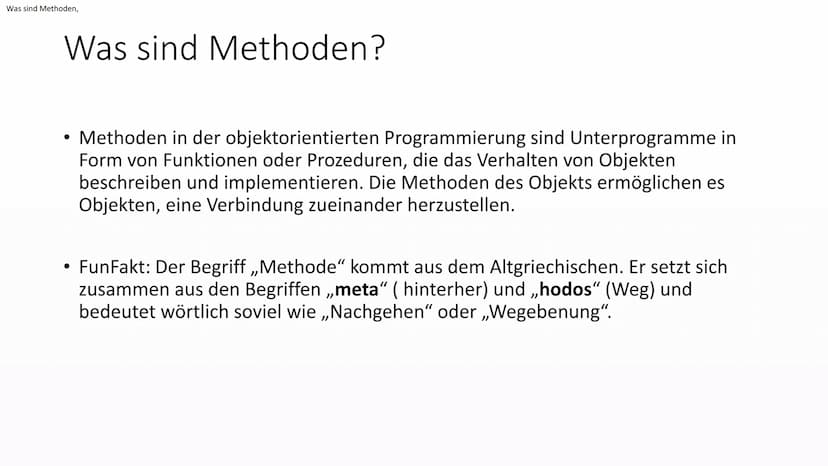 </>
Aufbau von
Methoden
Von EasyInformatics Agenda
●
●
●
Was sind Methoden?
Wie sehen Methoden aus?
Wie sind Methoden Aufgebaut? Was sind Me